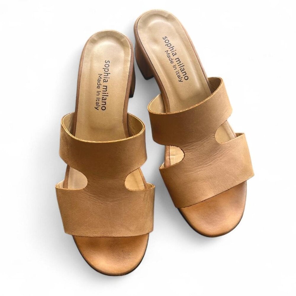Sophia Milano Tan Leather Block Heel Sandals